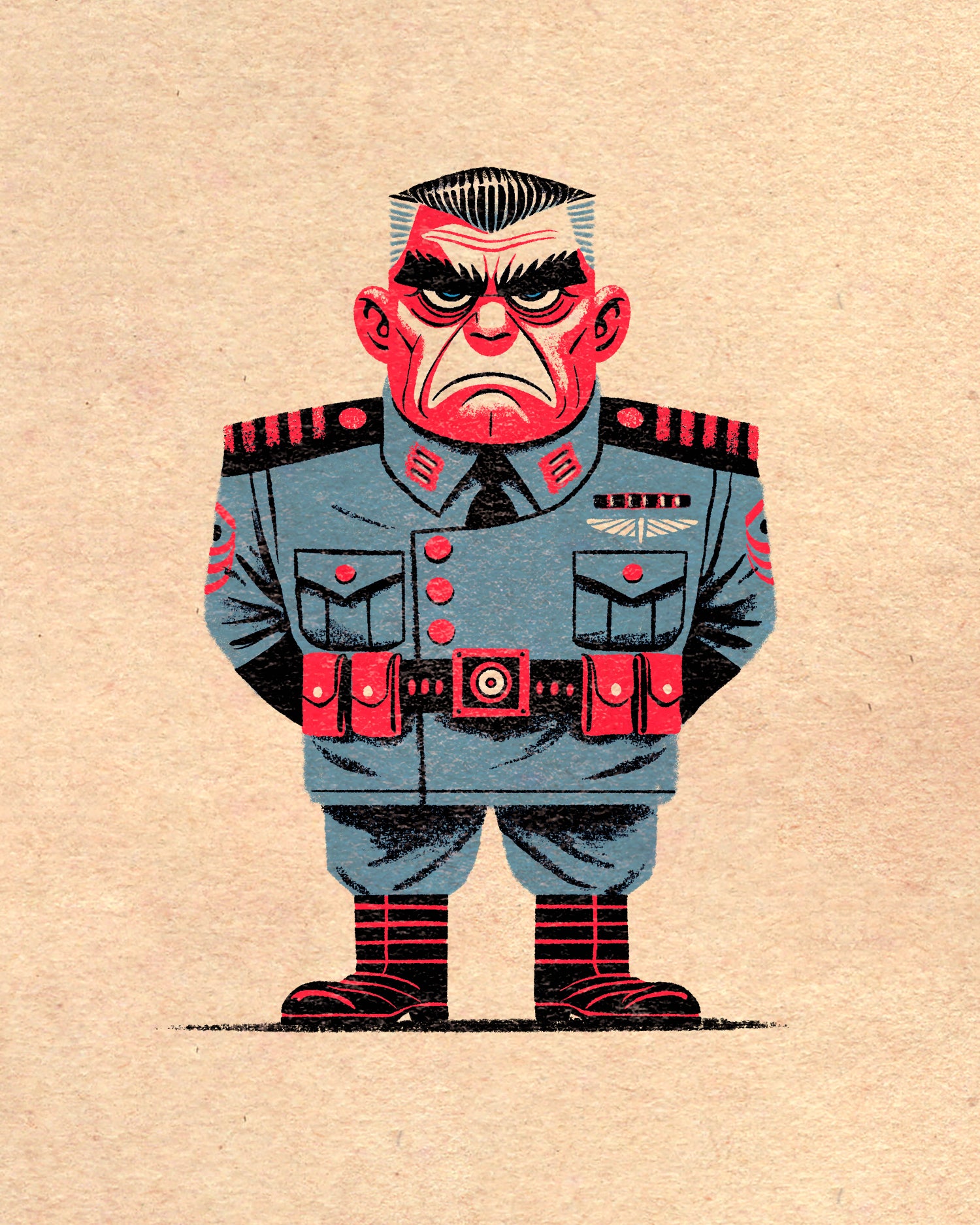 stylized military general in mid century modern illustration style