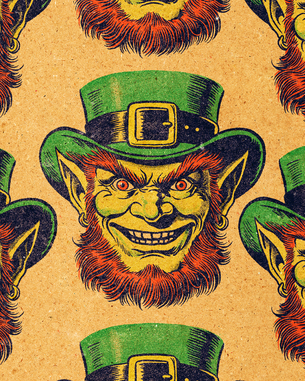 repeating leprechaun pattern in retro commercial illustration style